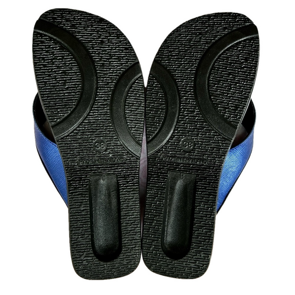 Aerothotic Blue Black Size 8 Flip Flops Matte Gloss Metallic Sandals NEW - Picture 11 of 14
